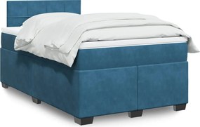 vidaXL Κρεβάτι Boxspring με Στρώμα Μπλε 120x200 εκ. Βελούδινο