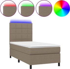 vidaXL Κρεβάτι Boxspring με Στρώμα &amp; LED Taupe 90x190 εκ. Υφασμάτινο