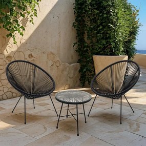 Tραπεζαρία Acapulco σετ 3τεμ μαύρο μέταλλο-μαύρο rattan-γυαλί Φ50x50εκ 50x50x50 εκ.