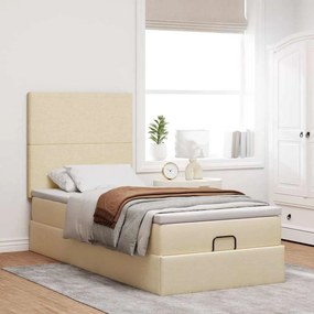 vidaXL Οθωμανικό κρεβάτι με στρώμα &amp; LEDs Cream 90x200 cm Ύφασμα
