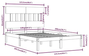 Πλαίσιο Κρεβατιού Καφέ Μελί 120 x 200 εκ. από Μασίφ Ξύλο - Καφέ