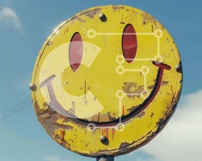 Intra Συλλεκτικό Ξύλινο Παζλ Plywood  4mm - Κίτρινο Smiley Face σημάδι στον δρόμο ασφάλτου Σε Ξύλινο Κουτί - Διαστάσεις Puzzle: 10x10 cm – 25 κομμάτια