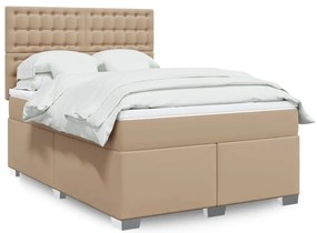 vidaXL Κρεβάτι Boxspring με Στρώμα Καπουτσίνο 140x190εκ.από Συνθ.Δέρμα