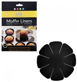 NoStik 1DDD690 Αντικολλητικό Muffin Liner, 12 τμχ, Επαναχρησιμοποιήσιμο, Αντικολλητικό, Μαύρο