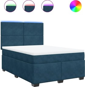 vidaXL Κρεβάτι Boxspring με Στρώμα Μπλε 140x200 εκ. Βελούδινο