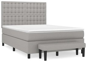 Κρεβάτι Boxspring με Στρώμα Ανοιχτό Γκρι 140x200 εκ. Υφασμάτινο - Γκρι