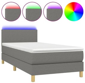 ΚΡΕΒΑΤΙ BOXSPRING ΜΕ ΣΤΡΩΜΑ &amp; LED ΣΚ.ΓΚΡΙ 90X190 ΕΚ. ΥΦΑΣΜΑΤΙΝΟ 3133518