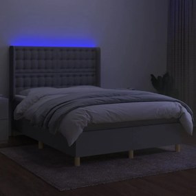 vidaXL Κρεβάτι Boxspring με Στρώμα &amp; LED Αν.Γκρι 140x190εκ. Υφασμάτινο