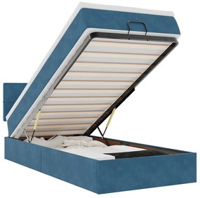 Οθωμανικό κρεβάτι με στρώμα &amp; LEDs Σκούρο μπλε 90x190cm Velvet 3312594