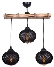 LUMA 201-0010 Vintage Κρεμαστό Φωτιστικό Ράγα Τρίφωτο 3 x E27 IP20 Μπεζ Ξύλο με Μαύρο Σχοινί-Μ50 x Π20 x Υ63cm Globostar-201-001 201-0010
