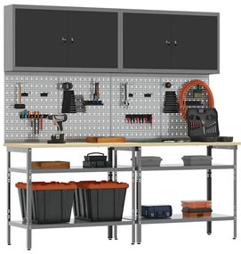vidaXL Σετ πάγκου εργασίας με ράφι 8 pcs Γκρι 200 x 55 x 200 εκ Ατσάλι