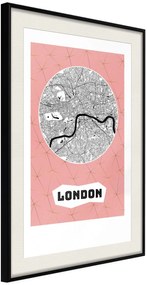 Αφίσα - City map: London (Pink) - 20x30 - Μαύρο - Με πασπαρτού