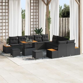 vidaXL Σετ Καναπέ Κήπου με μαξιλάρι 13 pcs Μαύρο