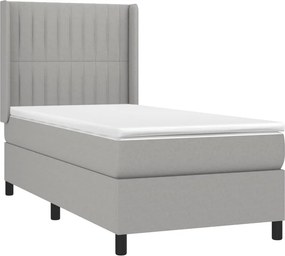 vidaXL Κρεβάτι Boxspring με Στρώμα &amp; LED Αν.Γκρι 90x200 εκ. Υφασμάτινο