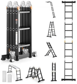 VEVOR Multi-Purpose Folding Ladder 7-in-1 3 Step 12ft with Scaffolding Plank