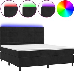 vidaXL Κρεβάτι Boxspring με Στρώμα &amp; LED Μαύρο 180x200 εκ. Βελούδινο