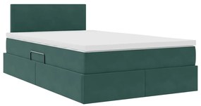 vidaXL Κρεβάτι Αποθήκης με στρώμα Σκούρο Πράσινο 120 x 200 cm Βελούδο