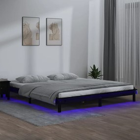 Πλαίσιο Κρεβατιού με LED Μαύρο 120 x 200 εκ. από Μασίφ Ξύλο - Μαύρο