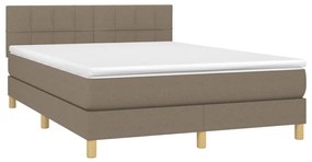 vidaXL Κρεβάτι Boxspring με Στρώμα &amp; LED Taupe 140x190 εκ. Υφασμάτινο
