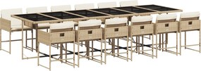 vidaXL Σετ Τραπεζαρίας Κήπου 13 τεμ. Μπεζ Συνθ. Ρατάν με Μαξιλάρια