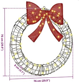 vidaXL Στεφάνι με 60 LED Θερμό λευκό 76 x 76 x 8 εκ Ρατάν