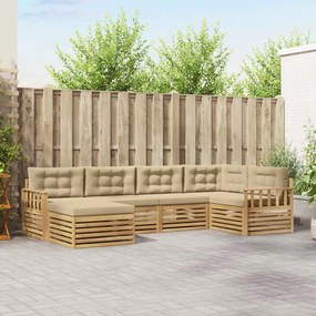 vidaXL Σειρά Καναπέ Εξωτερικού 6 pcs Λευκό και Μπεζ Πολυεστέρας