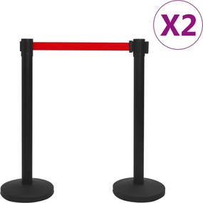 vidaXL Διαχωριστικά Κολονάκια με Ιμάντα 4 τεμ. Μαύρα Σιδερένια