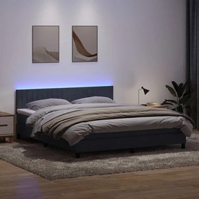 Κρεβάτι Boxspring με Στρώμα Σκούρο Γκρι 180x210 εκ. Βελούδινο - Γκρι