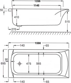 Sanitec Rosa 551 - Παραλληλόγραμμη Μπανιέρα 160x70 εκ - Pneumatic Basic, Air Blower, Χωρίς, Με Θερμαντήρα