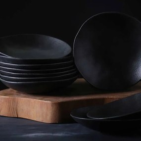 Σερβίτσιο Πιάτων Stoneware Organic Matte Black – Σετ 18τμχ - Porto Brasil