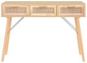 Τραπέζι Κονσόλα Καφέ 105x30x75 εκ. Μασίφ Πεύκο &amp; Φυσικό Ρατάν - Καφέ