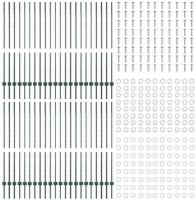 vidaXL Ασημένιοι Πόλοι Φράχτη 44 pcs Πράσινο Μέταλλο