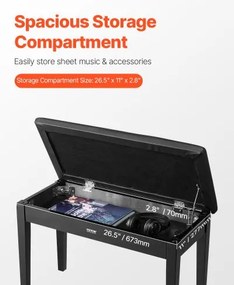 VEVOR Duet Piano Keyboard Bench Storage Padded Seat Wooden Vanity Bookcase Stool