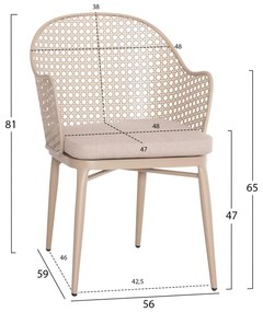 Καρέκλα - Πολυθρόνα OREGO C6268.03 Καπουτσίνο Αλουμινίου με Μπέζ Μαξιλάρι 58x55x83Υεκ. 58x55x83 εκ.