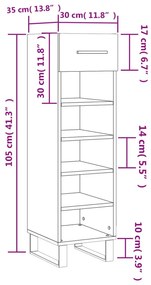 Παπουτσοθήκη Καπνιστή Δρυς 30x35x105 εκ. από Επεξεργασμένο Ξύλο - Καφέ