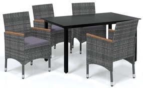 vidaXL Σετ Τραπεζαρίας Κήπου 5 Τεμαχίων Γκρι Συνθ. Ρατάν με Μαξιλάρια