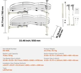 VEVOR 2 Tier Swing Left Blind Corner Cabinet Pull Out Soft Close Organizer