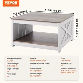 VEVOR 31.5&quot; Farmhouse Coffee Table Square Table with Open Storage Compartment