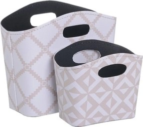 Καλάθι από δερματίνη μπεζ λευκό 20x12x15,50εκ