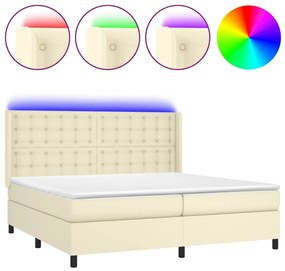 vidaXL Κρεβάτι Boxspring με Στρώμα & LED Κρεμ 200x200 εκ. Συνθ. Δέρμα