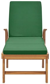 vidaXL Ξαπλώστρα Πράσινη από Μασίφ Ξύλο Teak με Μαξιλάρι