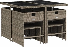 vidaXL Σετ Τραπεζαρίας Κήπου 9 τεμ. Γκρι Συνθ. Ρατάν με Μαξιλάρια