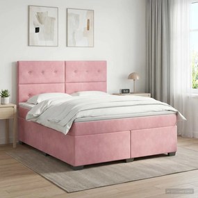 vidaXL Κρεβάτι box spring με στρώμα Ροζ 160 x 200 cm Βελούδο