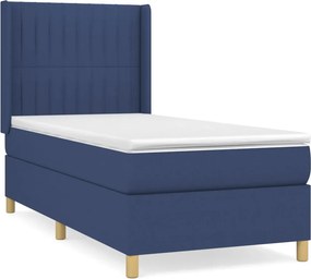 vidaXL Κρεβάτι Boxspring με Στρώμα Μπλε 90x200 εκ.Υφασμάτινο