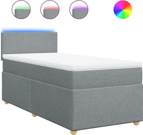 vidaXL Κρεβάτι Boxspring με Στρώμα Ανοιχτό Γκρι 90x200 εκ. Υφασμάτινο