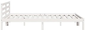 vidaXL Κρεβάτι με κεφαλάρι Λευκό 220 x 200 εκ Μασίφ ξύλο πεύκου