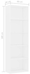 vidaXL Βιβλιοθήκη με 5 Ράφια Λευκή 60 x 30 x 189 εκ. από Μοριοσανίδα