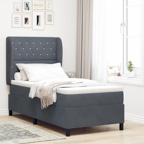 vidaXL Κρεβάτι Box Spring με Στρώμα Σκοτεινό Γκρι 90x190 εκ Βελούδο