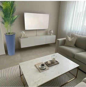 Stewehome τεχνητό δέντρο με 5 μπαμπού κορμούς και 45 φύλλα σε ανθρακογκρι βάζο παραλίας Γκρι