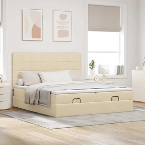 VidaXL Οθωμανικό Κρεβάτι με Στρώματα Κρέμα 200x200cm Ύφασμα